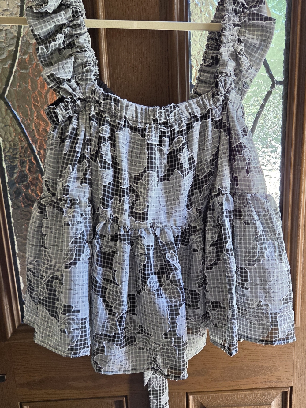 crown & ivy Black and White Floral Tiered Tank Top